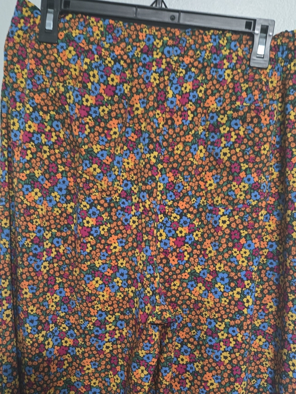 Floral Print Wide-Leg Womens Pants in Multicolor In Size Large - Picture 6 of 8